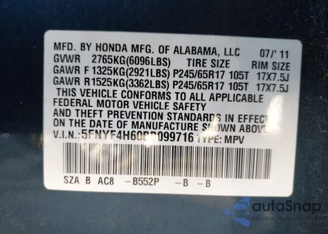 2011 Honda Pilot Ex-L z USA, uszkodzony, nr VIN 5FNYF4H60BB099716